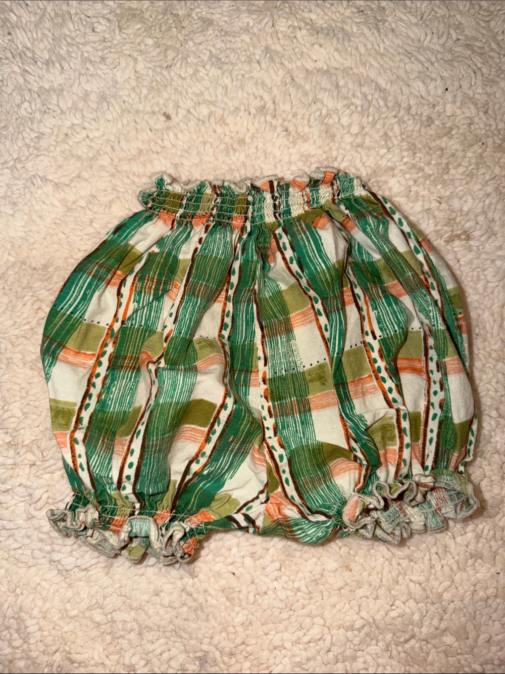 Misha & Puff Bloomer: Green & Orange Plaid cotton shorts size 12-18 months